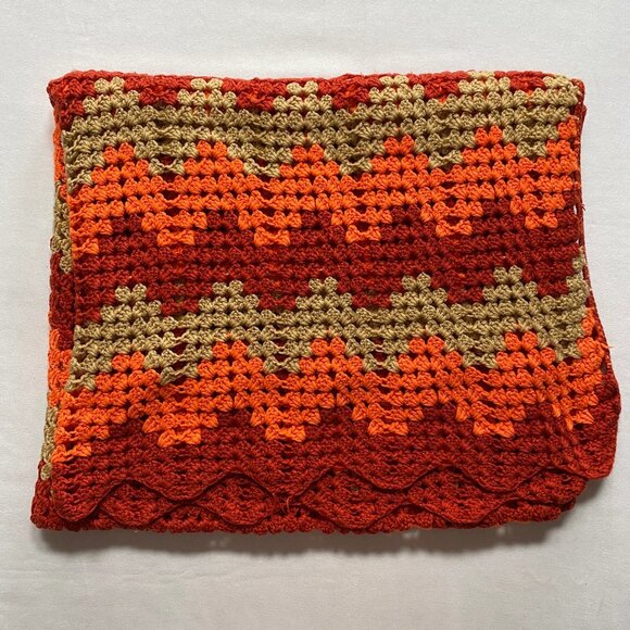 Handmade Granny Afghan Blanket Crochet Lap Blanket Brown Orange Throw - Picture 1 of 4